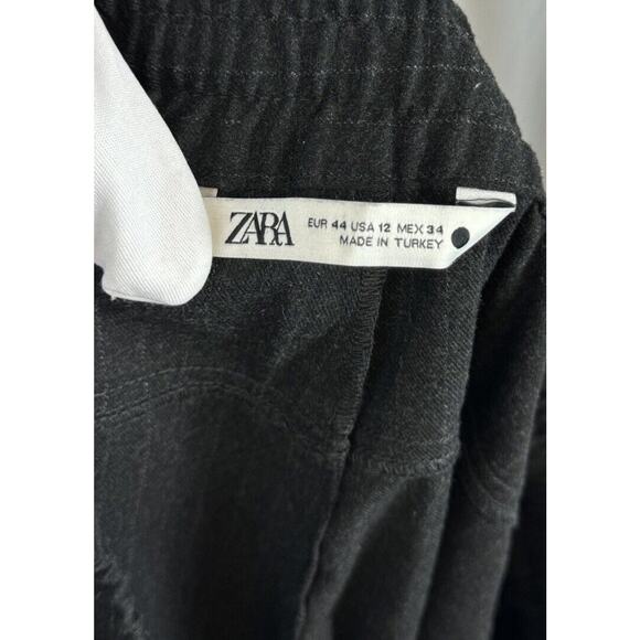 Zara Pinstripes Drawstring Waist Trousers Charcoal Gray 12 Professional 64-29 - Picture 5 of 15